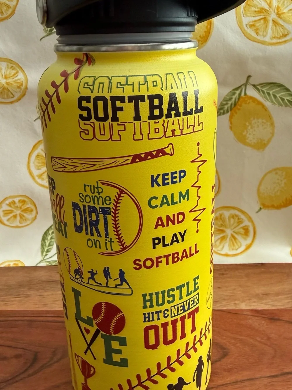 Softball Graphic Water Bottle - Yellow